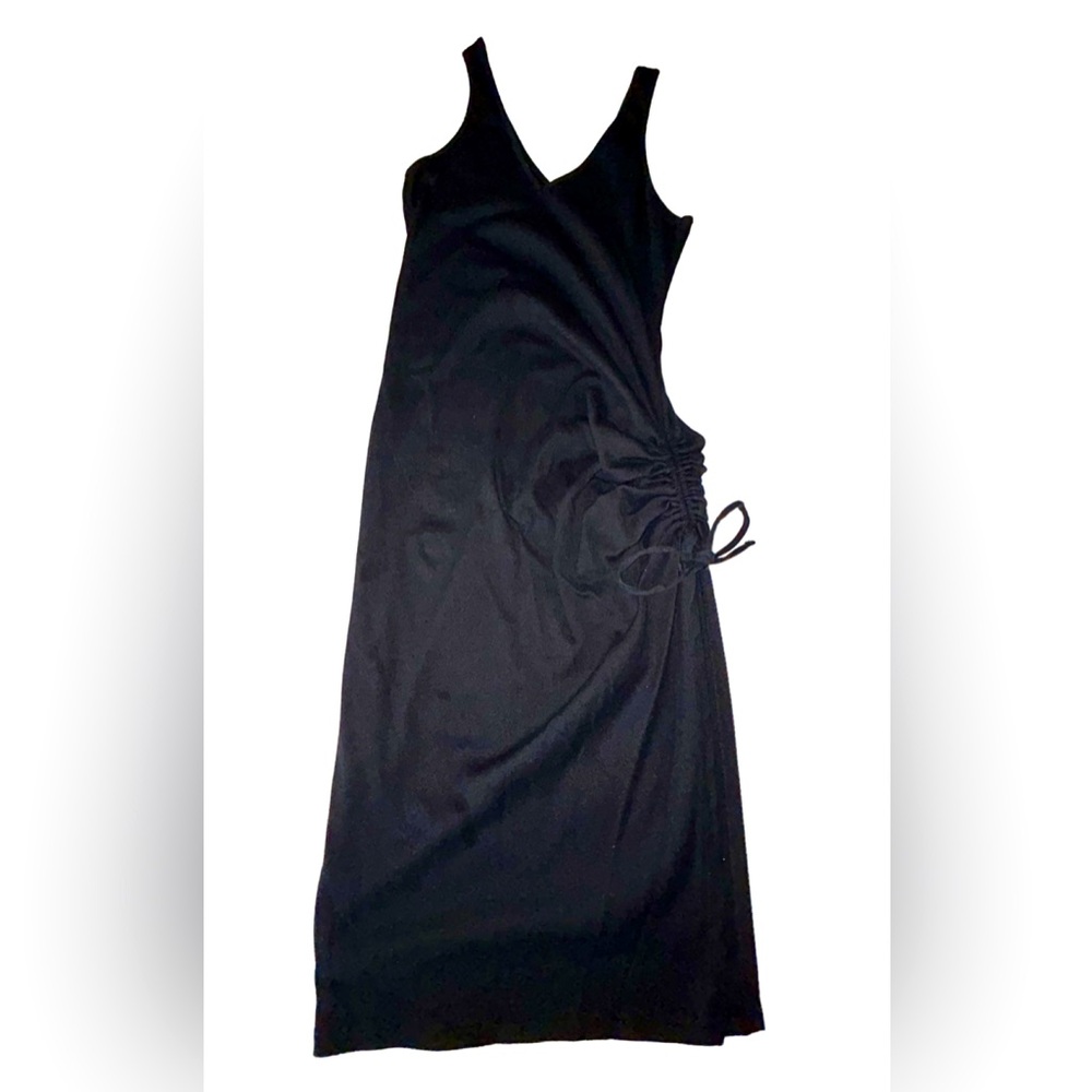 A New Day Black Ribbed Tank Dress with Side Ruching Women’s Size Medium